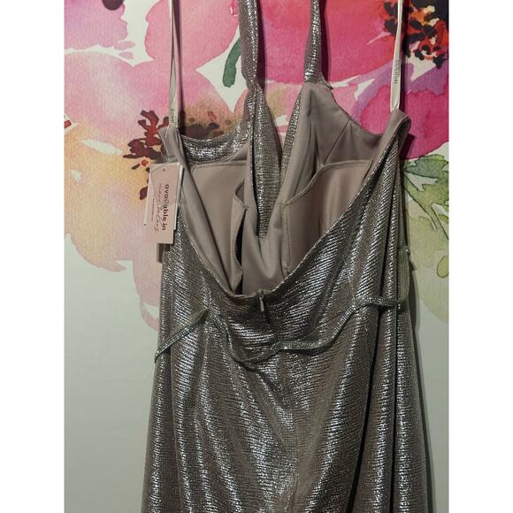 Metallic Halter Cowl Neck Sheath with Slit - Size 18 - Plus Size - Rose Gold - Picture 7 of 9